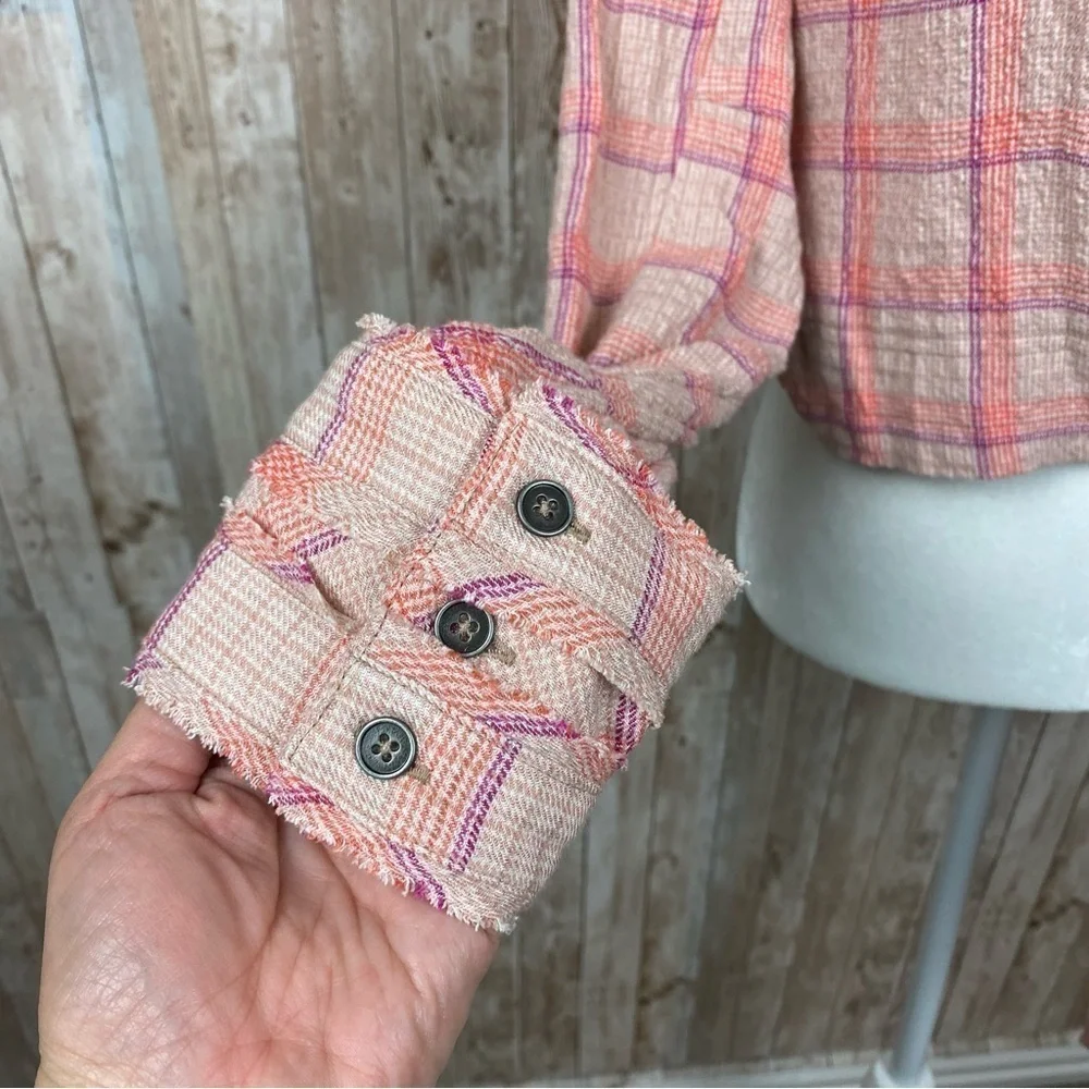 Free‎ People Running Wild Long Sleeve Plaid Wrap Top Size Large Women